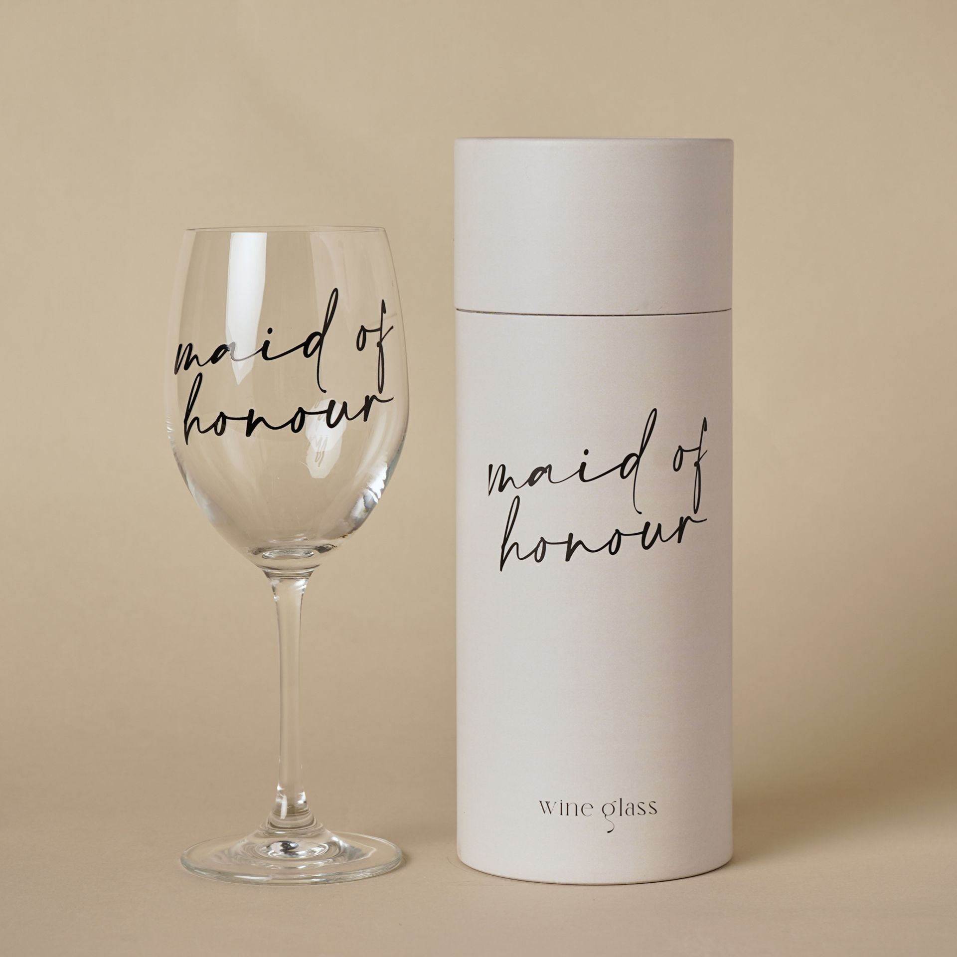 Amore Wine Glass Black Words - Maid Of Honour