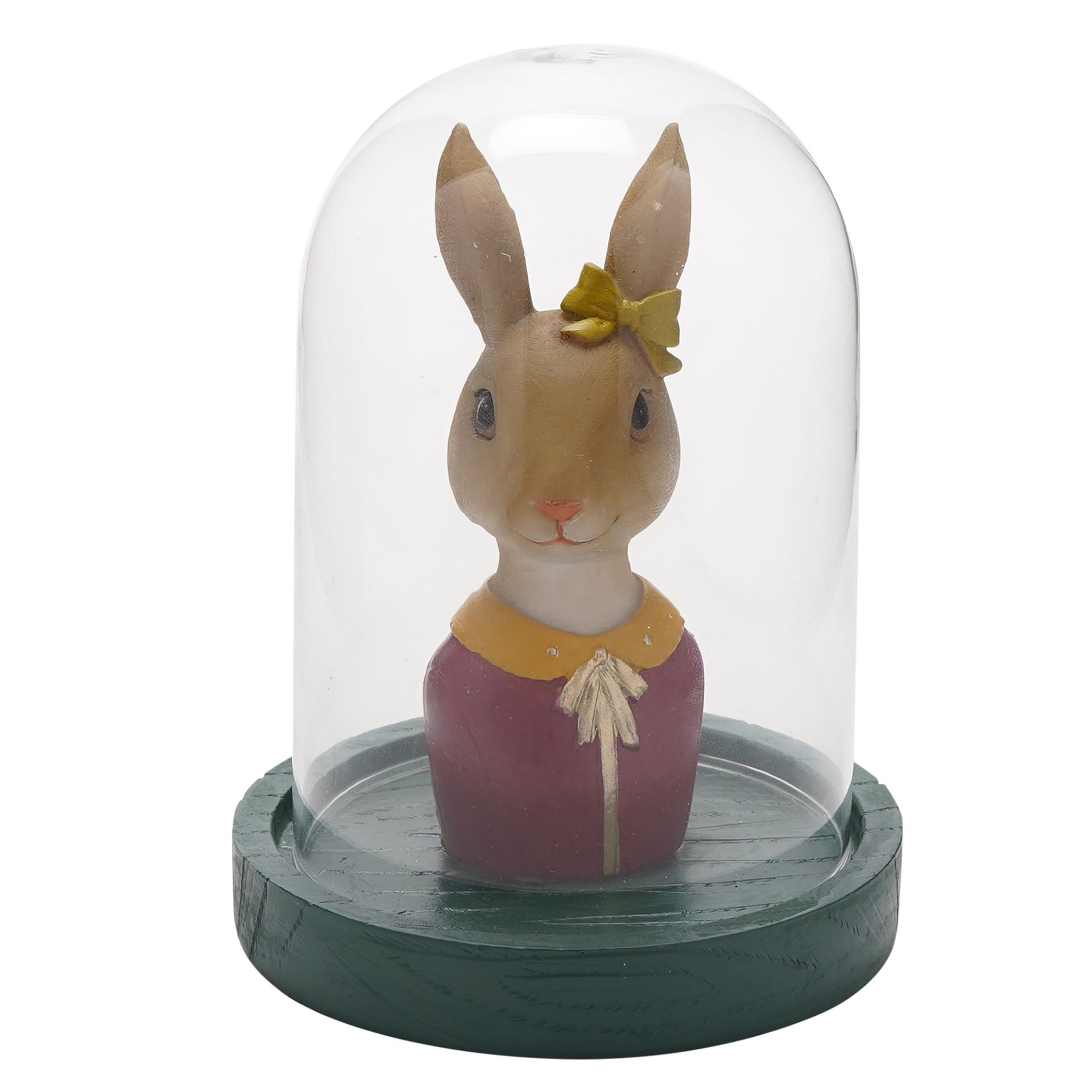 Country Living Easter Dressed Bunny In Glass Dome Resin Figurine