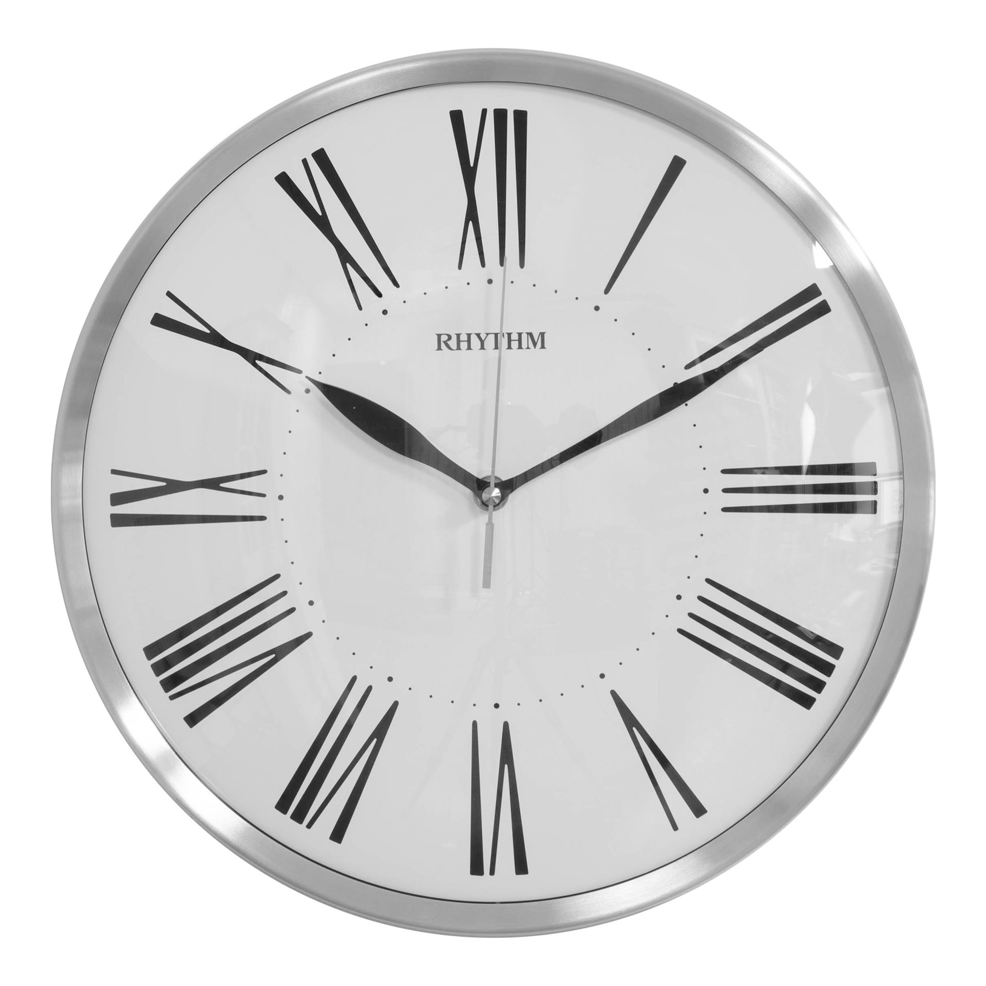 Rhythm Round Wall Clock Silver Silent Movement Roman Dial Widdop and Co.