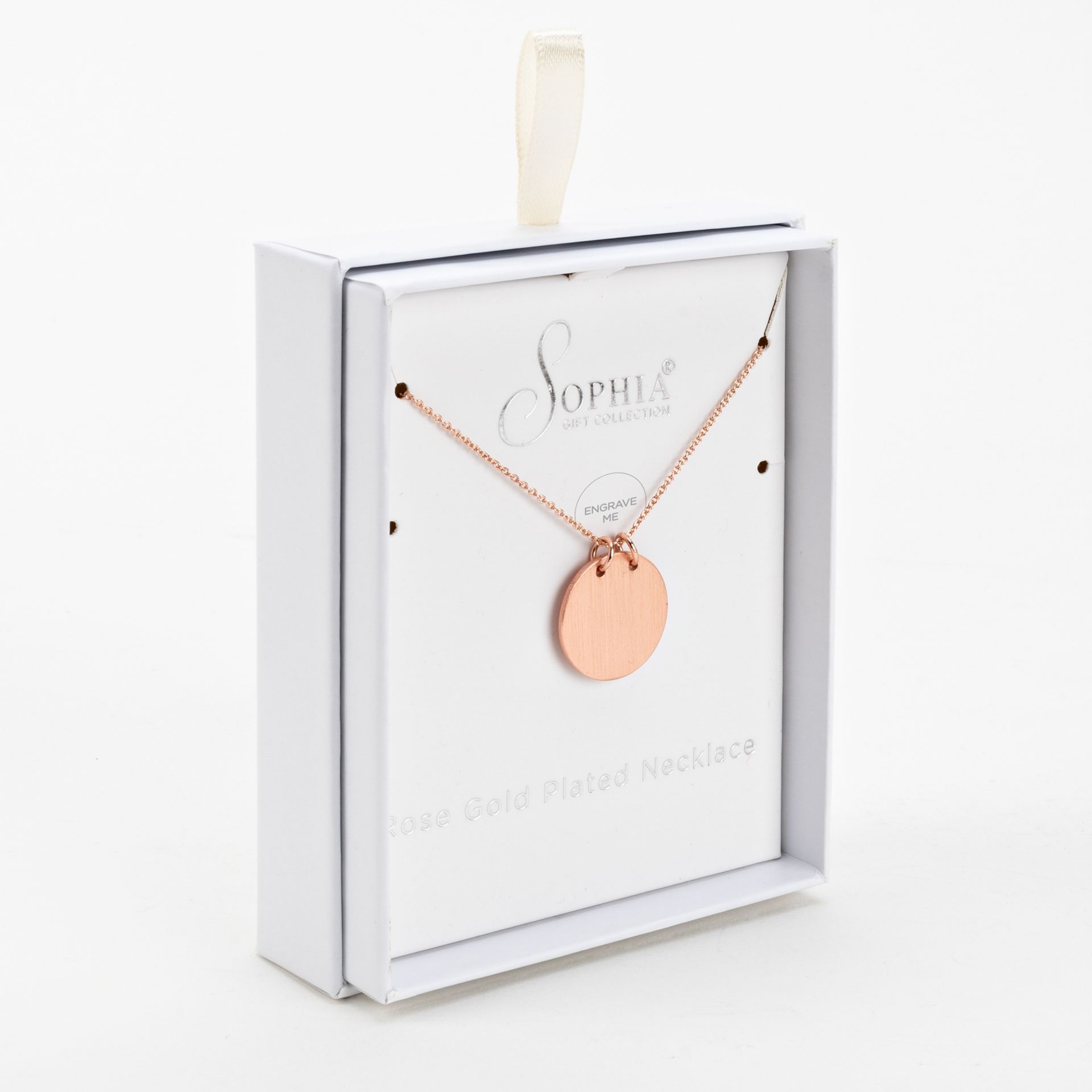 Sophia Classic Rose Gold Plated Engravable Disc Necklace | Widdop and Co.