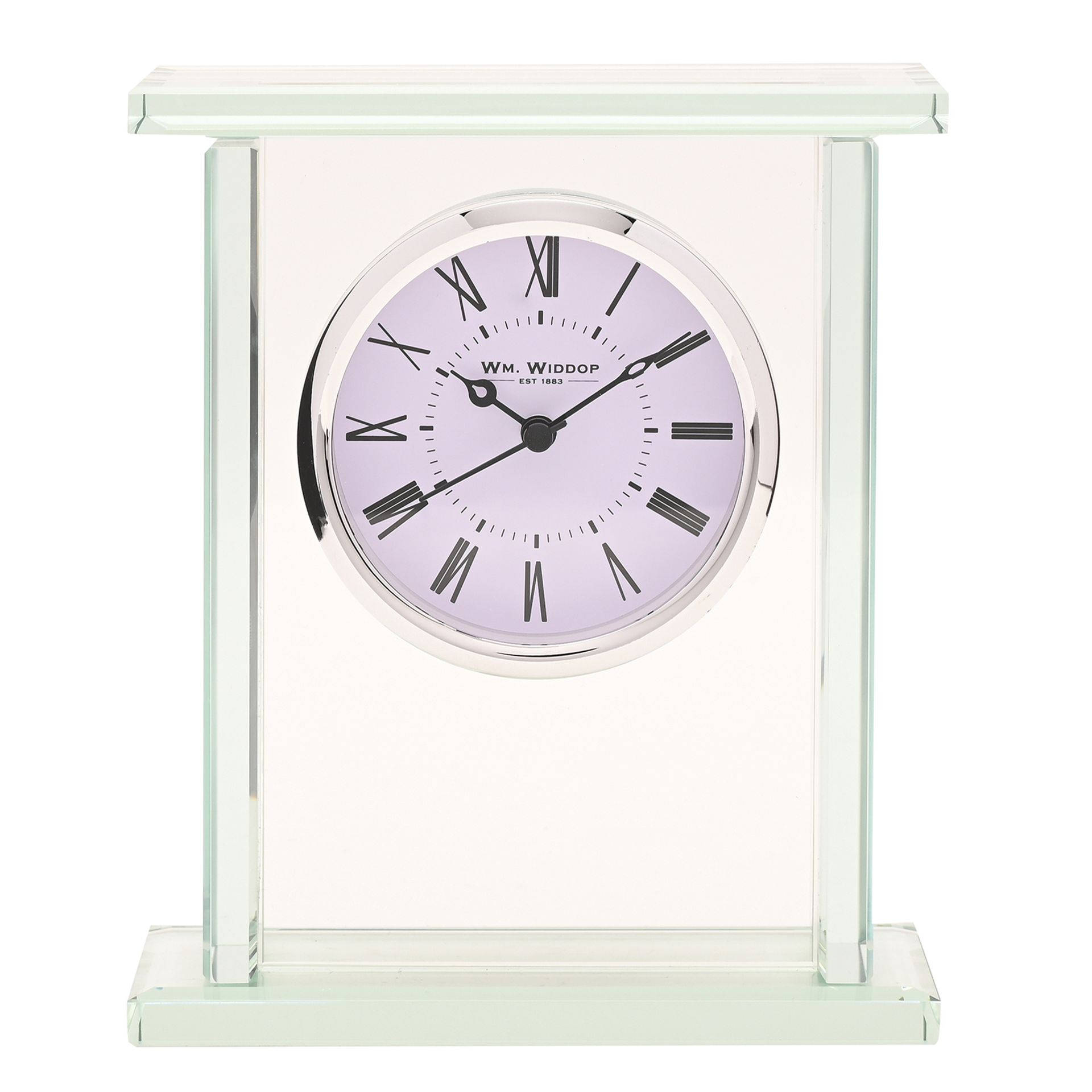 Wm.Widdop Glass Silver Bezel Mantel Clock Widdop and Co.