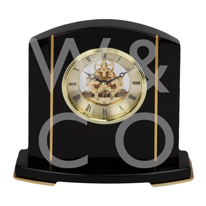 Wm.Widdop Black Piano Wood Skeleton Movement Mantel Clock Widdop and Co.