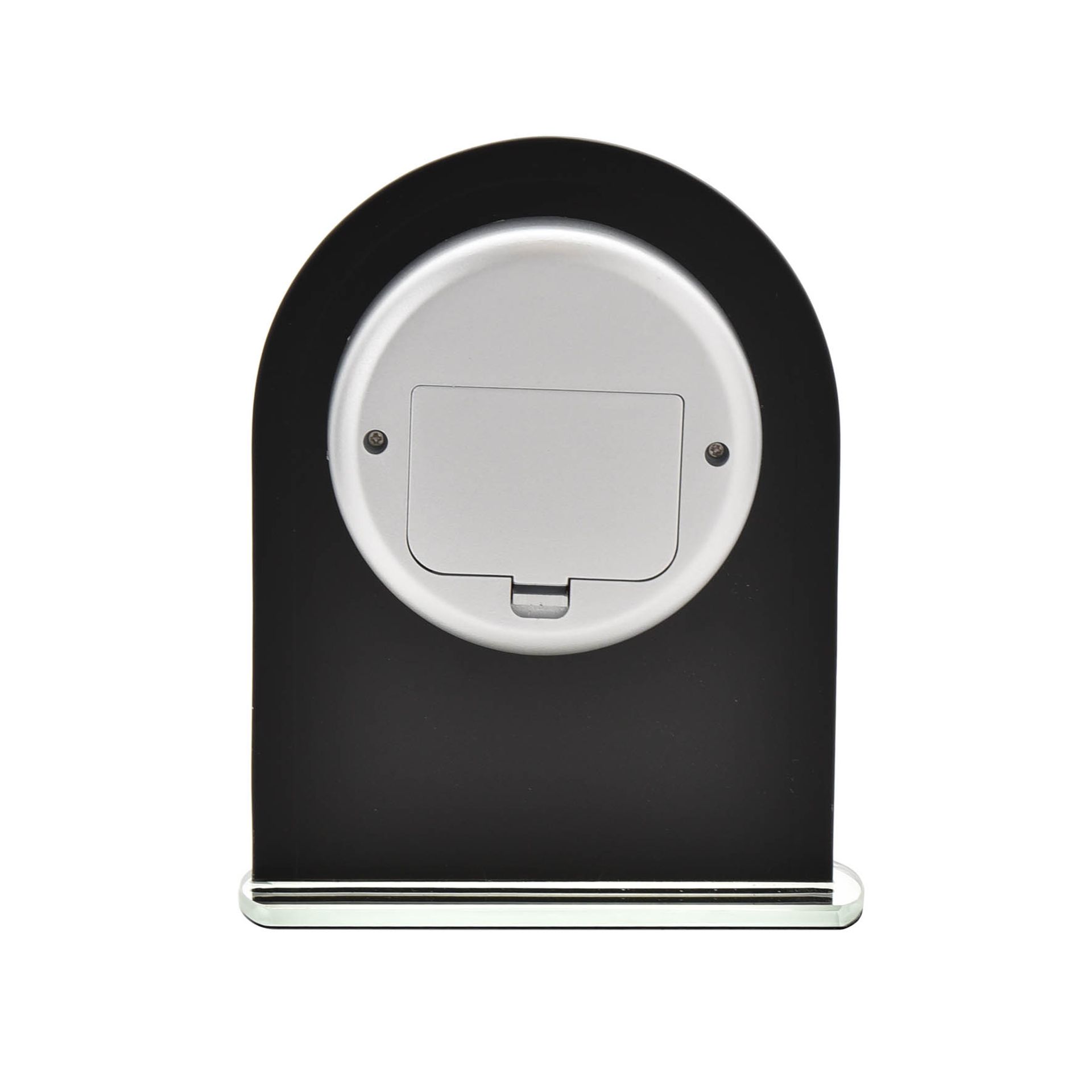 WM WIDDOPu00ae Black Glass & Brushed Aluminium Mantel Clock